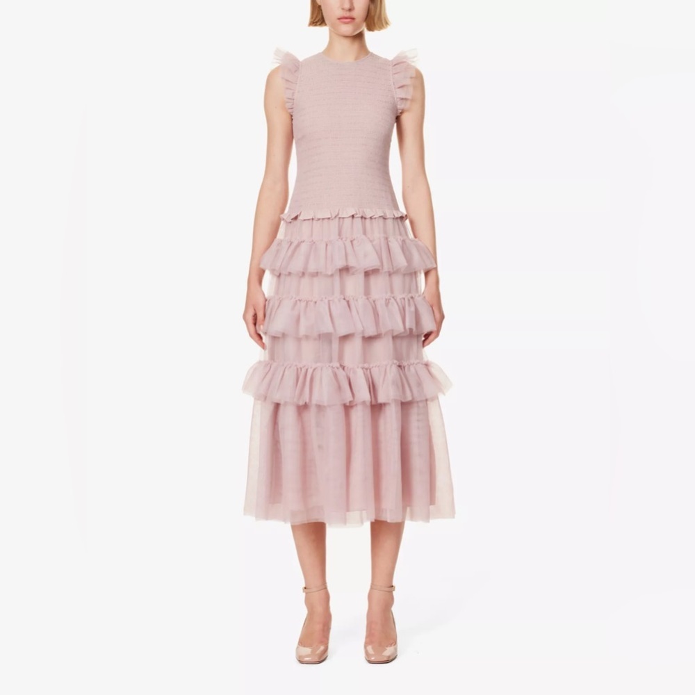 ME + EM Women's Ethereal Tulle Shirred Maxi Dress pink Glinda US Size 10